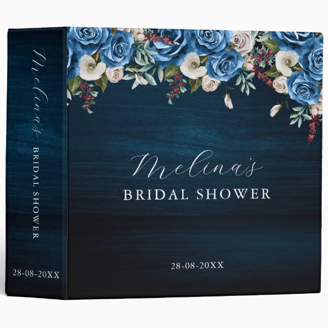 Navy Blue Blush Pink Dusty Floral Bridal Shower  Binder (Front/Spine)