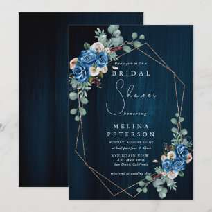 Navy Blue Blush Pink Floral Bridal Shower Invitation