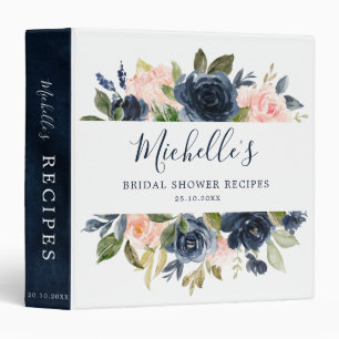 Navy Blue Blush Pink Floral Bridal Shower Recipe Binder