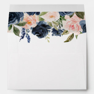 Navy Blue & Blush Pink Floral Envelope