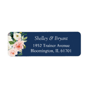 Navy Blue Blush Pink Floral Return Address