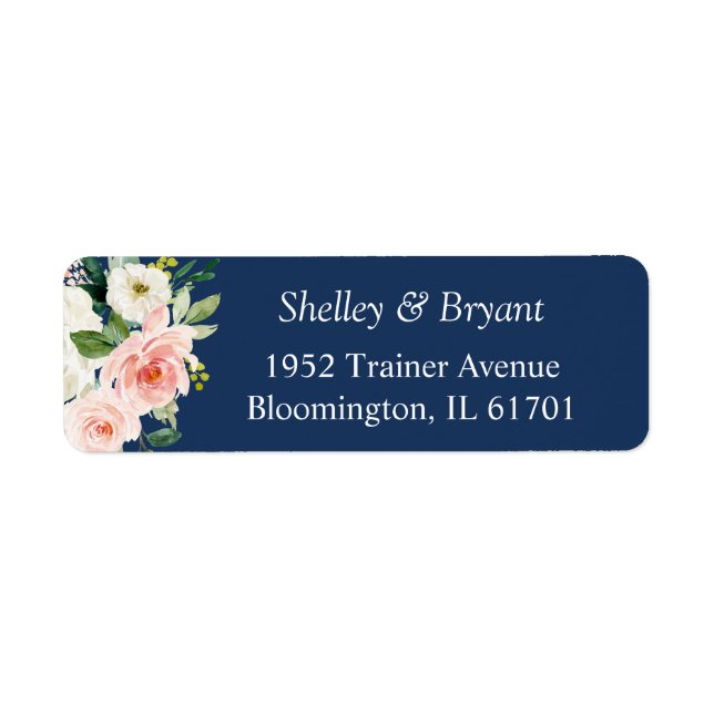 Navy Blue Blush Pink Floral Return Address (Front)