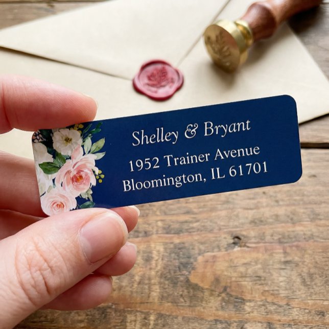 Navy Blue Blush Pink Floral Return Address (Creator Uploaded)