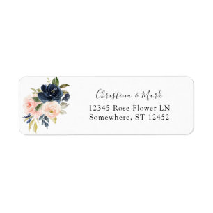 Navy Blue & Blush Pink Floral Return Address Label