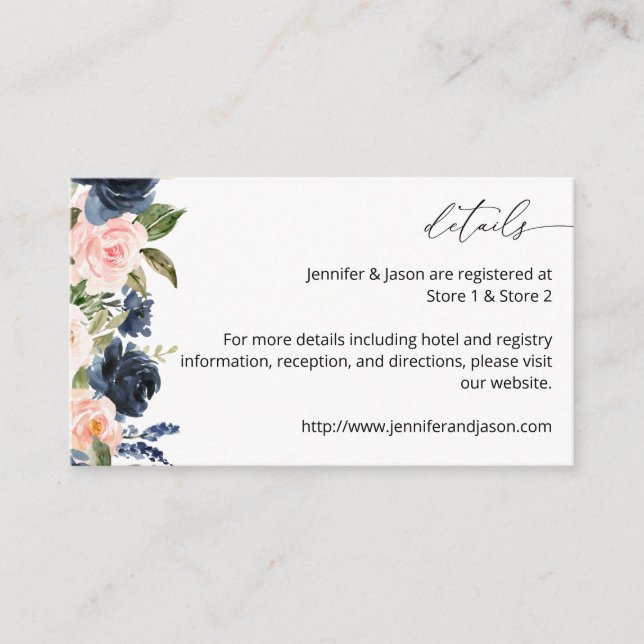 Navy Blue & Blush Pink Floral SM Enclosure Card (Front)