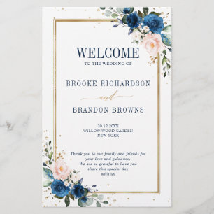 Navy Blue Blush Pink Geometric Wedding Program