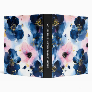 Navy Blue Blush Pink Gold  Watercolor Floral Binder