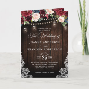 Navy Blue Blush Pink Rose Boho All in one Wedding  Invitation