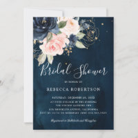 Navy Blue Blush Pink Rose Boho Bridal Shower