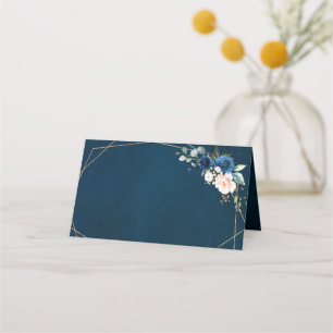 Navy Blue Blush Pink Rose Boho Geometric Wedding P Place Card