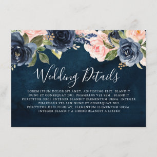 Navy Blue Blush Pink Rose Boho Wedding Details Enclosure Card