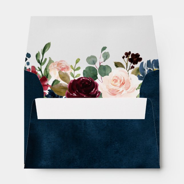 Navy Blue Blush Pink Rose Boho Wedding Envelope (Back (Bottom))