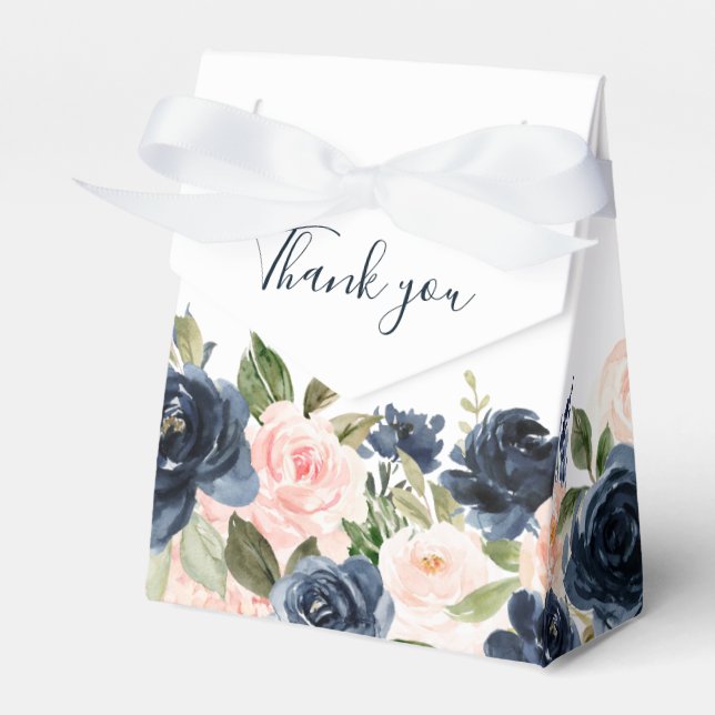Navy Blue Blush Pink Rose Boho Wedding Favor Box (Front Side)