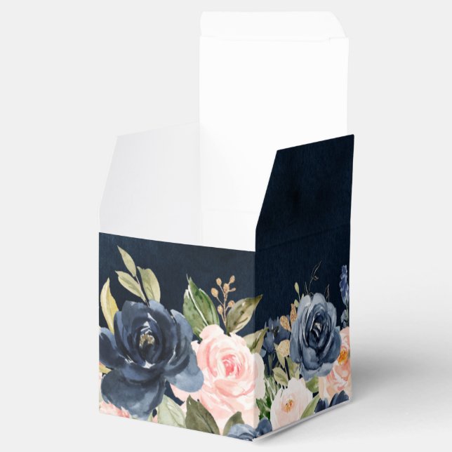 Navy Blue Blush Pink Rose Boho Wedding Favor Box (Opened)