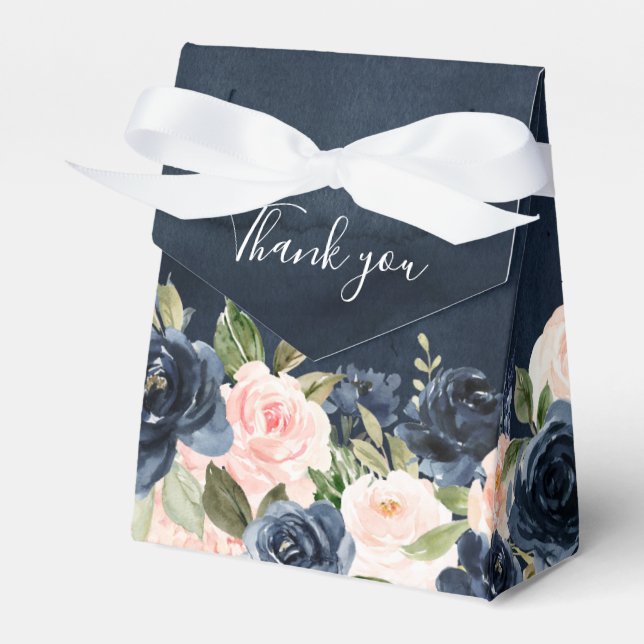 Navy Blue Blush Pink Rose Boho Wedding Favor Box (Front Side)