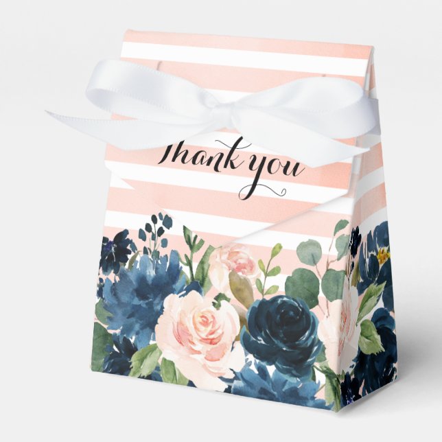 Navy Blue Blush Pink Rose Boho Wedding Favor Box (Front Side)