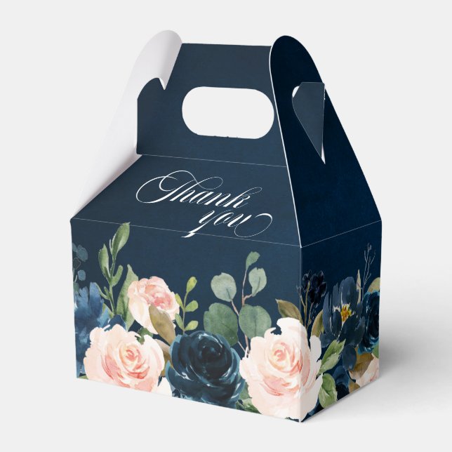 Navy Blue Blush Pink Rose Boho Wedding Favor Box (Back Side)