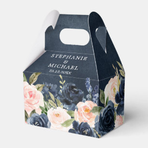 Navy Blue Blush Pink Rose Boho Wedding Favor Box