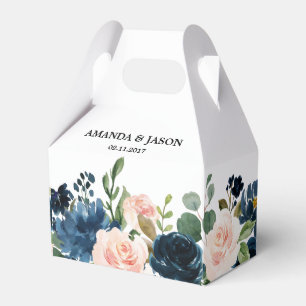 Navy Blue Blush Pink Rose Boho Wedding Favor Box