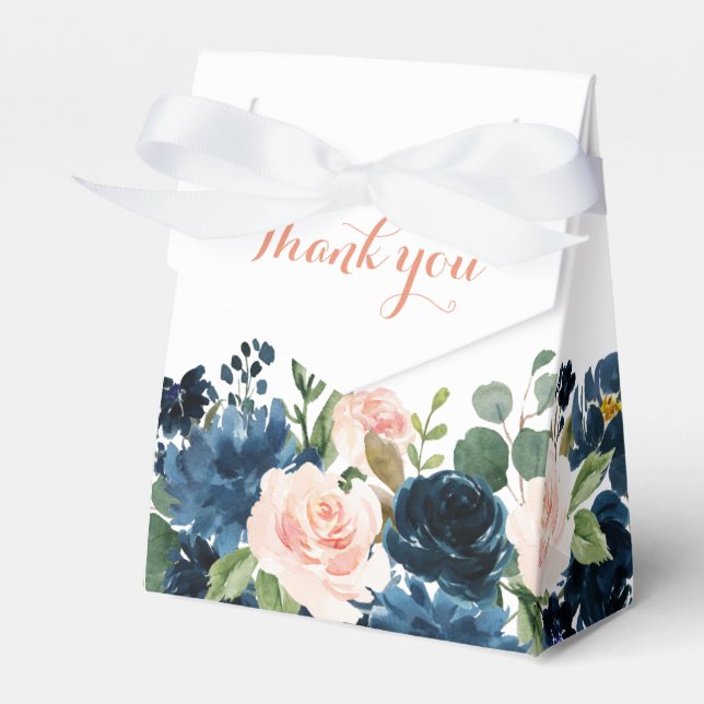 Navy Blue Blush Pink Rose Boho Wedding Favor Box (Front Side)