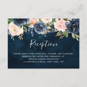 Navy Blue Blush Pink Rose Boho Wedding Reception Enclosure Card