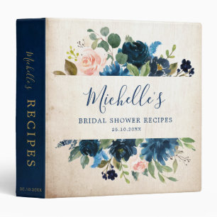 Navy Blue Blush Pink Rose Botanical Bridal Shower Binder