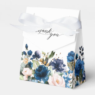 Navy Blue Blush Pink Rose Botanical Wedding Favor Box
