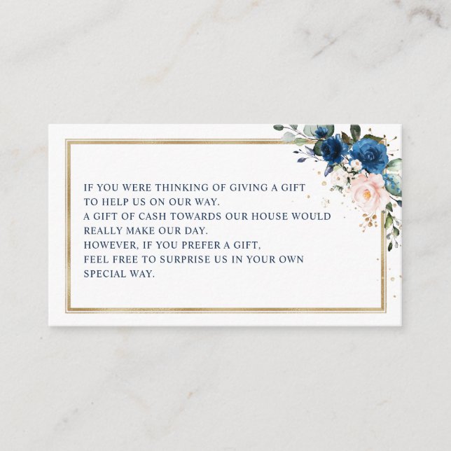 Navy Blue Blush Pink Rose Geometric Wishing Well Enclosure Card (Front)