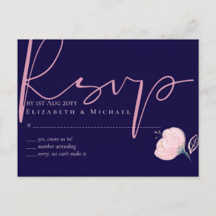 Navy Blue Blush Pink Rosegold Wedding Budget Postcard