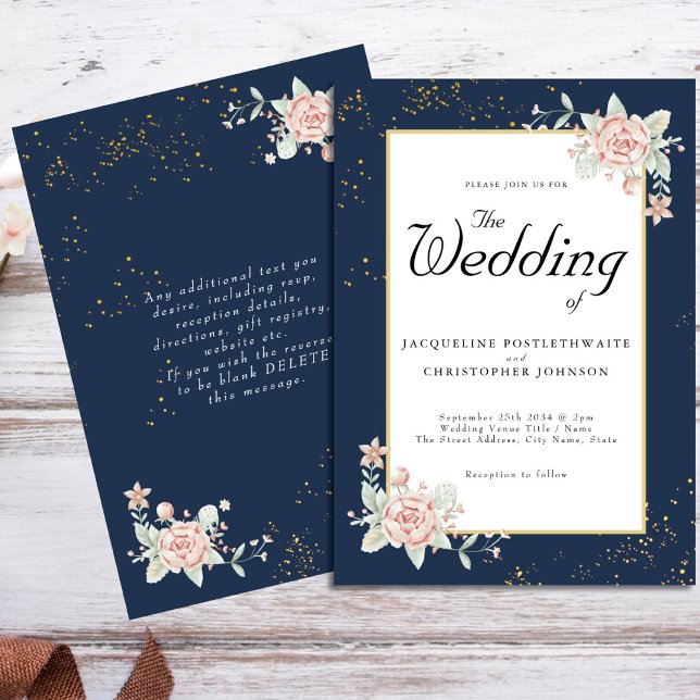 Navy Blue Blush Pink Wedding Invitation (Creator Uploaded)