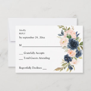 Navy Blue & Blush Rose Floral no Repas RSVP