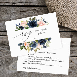 Navy Blue & Blush Rose Floral w Repas RSVP