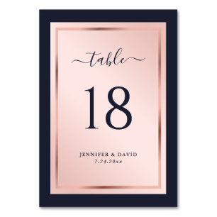 Navy Blue Blush Rose Gold Wedding Table Number