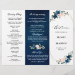 Navy Blue Blush Rose Trifold Wedding Program<br><div class="desc">Elegant and modern floral midsummer wedding tri fold program features a bouquet of watercolor roses in shades of Navy Blue, dusty pink , sage with lush green botanical leaves and eucalyptus. Please find more matching designs and variations from my "blissweddingpaperie" store. And feel free to contact me for further customization...</div>