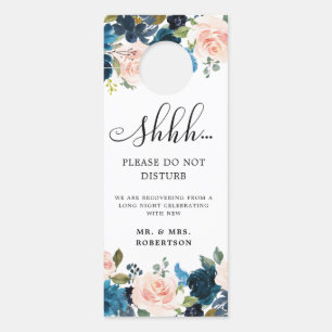 Navy Blue Blush Roses Wedding Do Not Disturb Door Hanger