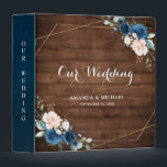 Navy Blue Blush Rustic Wood Gold Geometric Wedding Binder<br><div class="desc">Dark navy blue floral geometric wedding binder featuring elegant bouquet of navy blue, royal blue , white , blush rose and sage green eucalyptus leaves and elegant glitter geometric neutral frame on rustic wood background. Please contact me for any help in customization or if you need any other product with...</div>