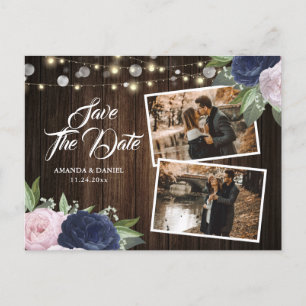 Navy Blue Blush Save The Date Photo Postcard