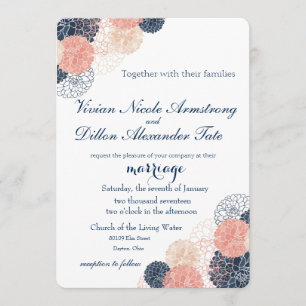 Navy Blue Blush Wedding Invitation