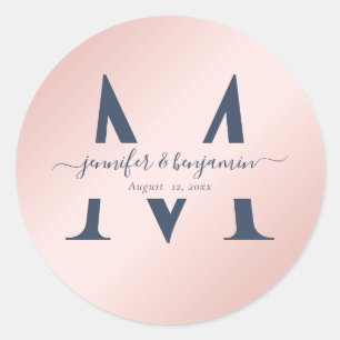 Navy Blue Blush Wedding Monogram Envelope Seals