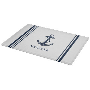 Navy Blue Boat Anchor Nautical Personalized Cutting Board