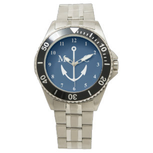 Navy blue boat anchor watch   sailing monogram