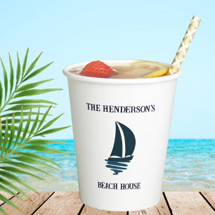 Navy Blue Boat Nautical Family Beach House Party Paper Cups
