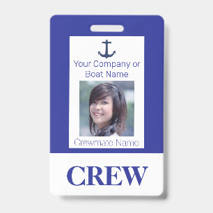 Navy Blue Boat or Yacht Crew Photo ID Badge