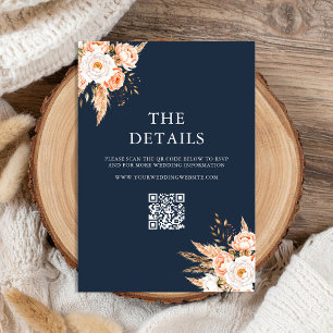 Navy Blue Boho Chic Floral Wedding Enclosure Card