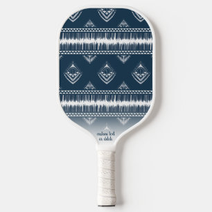 Navy Blue Boho Chic Fringe Pattern Custom Text Pickleball Paddle