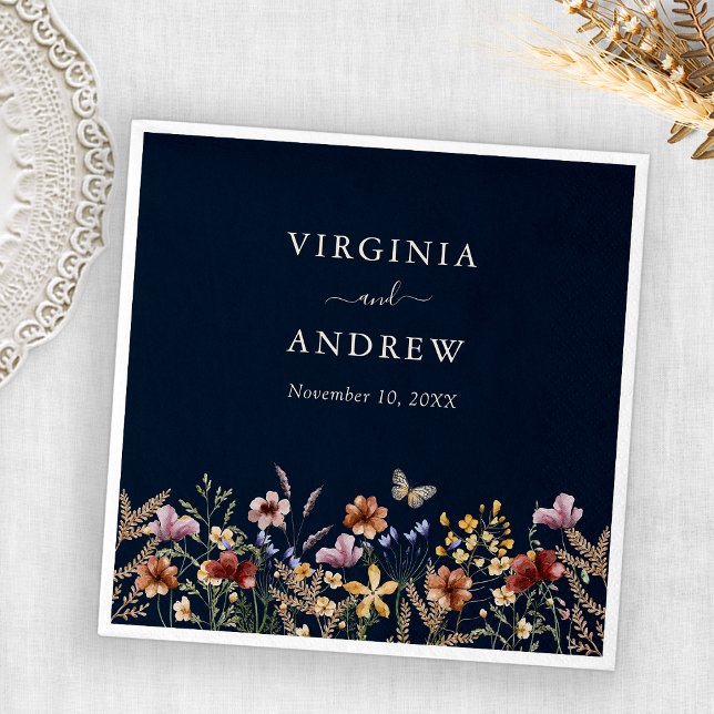 Navy Blue Boho Floral Wedding Napkins (Navy Blue Boho Floral Wedding Napkins by Painted Paperie
)