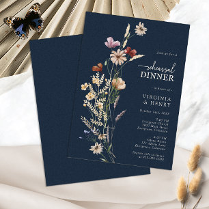 Navy Blue Boho Rehearsal Dinner Invitation