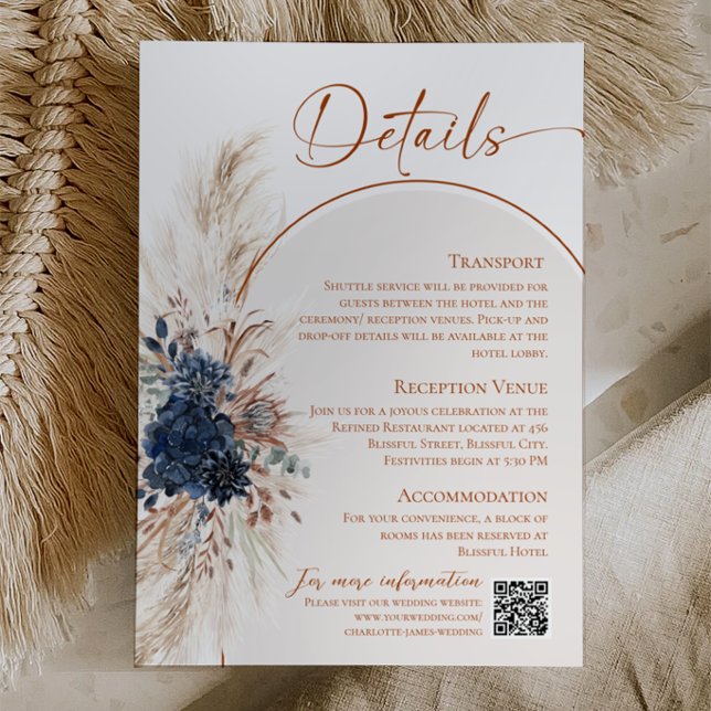 Navy Blue Boho Rustic Wedding Enclosure Card (Navy Blue Boho Rustic Wedding Enclosure Card)