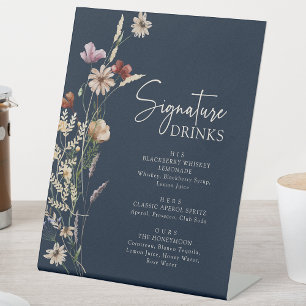 Navy Blue Boho Signature Drinks Pedestal Sign