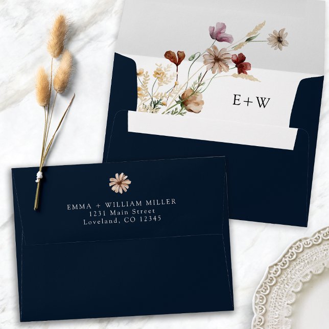 Navy Blue Boho Wildflower Wedding Envelope (Navy Blue Boho Wildflower Wedding Envelope
)